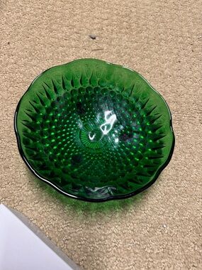 Anchor Hocking Green Hobnail Footed Bowl